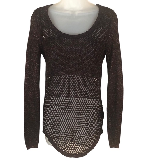 Women's Rock And Republic Crocheted Black Knit Sweater with Metallic Fibers. XS. - Picture 1 of 16